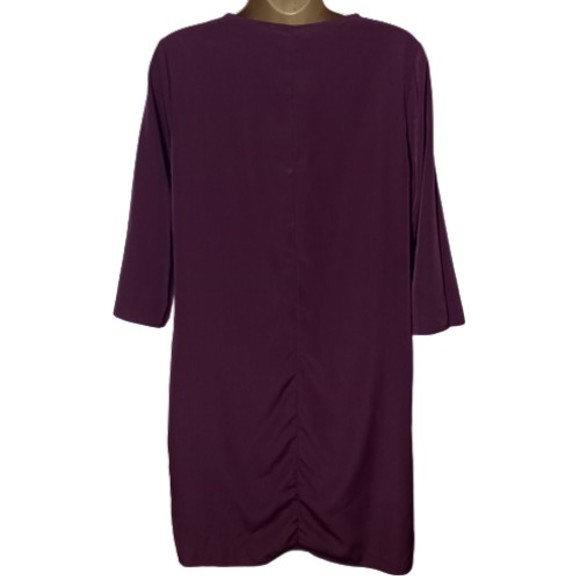 Size 10 Ruffle Dark Purple ½ Sleeve Knee Length Shift Dress - Picture 3 of 6